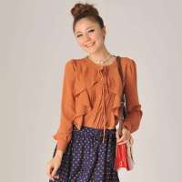 LISA.LISA丽莎丽莎 日系修身波浪加厚圆领雪纺