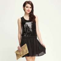 斯 女装欧美时尚流行亮片无袖雪纺衫连衣裙21