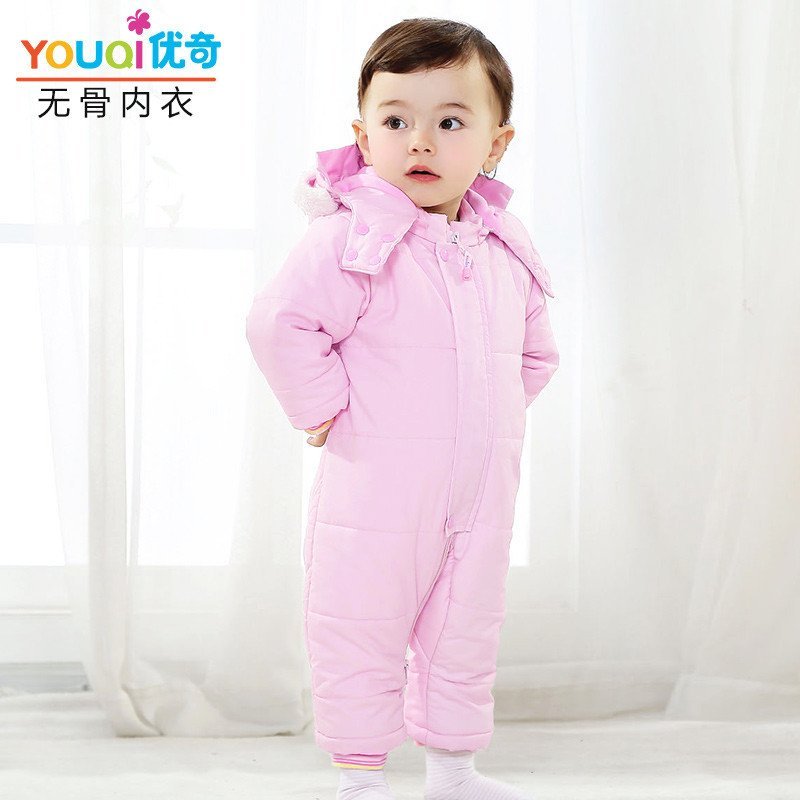 优奇婴儿外出服连体衣加厚保暖宝宝棉服冬季婴儿棉衣FNYH005 粉红色 73cm