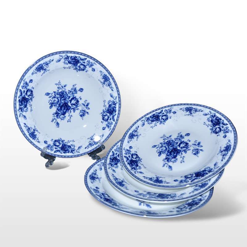 【淘瓷缘系列】淘瓷缘★景德镇青花釉中彩骨瓷器餐具菜盘汤盘深盘4块装【爱意】8寸汤盘图片,高清实拍图-苏宁易购