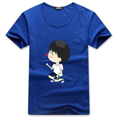 夏季情侣t恤 青少年可爱卡通时尚纯棉短袖t血衫2014情侣衫 蓝色 xxl