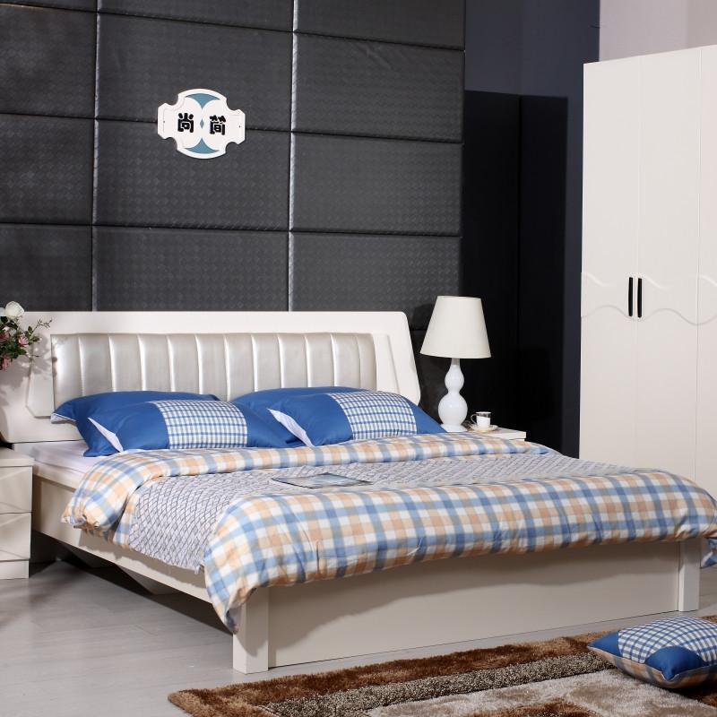 铂森 白色 成人 床 双人床 储物床 婚床 2米 现代 简约 家具 特价 JS-6101 板式普通床