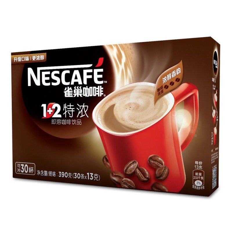 雀巢咖啡1+2特浓双豆拼配条装即溶咖啡 390g(30条x13g)