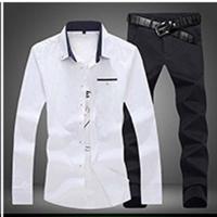2015春季新款韩版衬衫长裤搭配套装 男士休闲