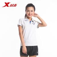 特步官方正品女短T恤足球系列休闲透气吸汗运