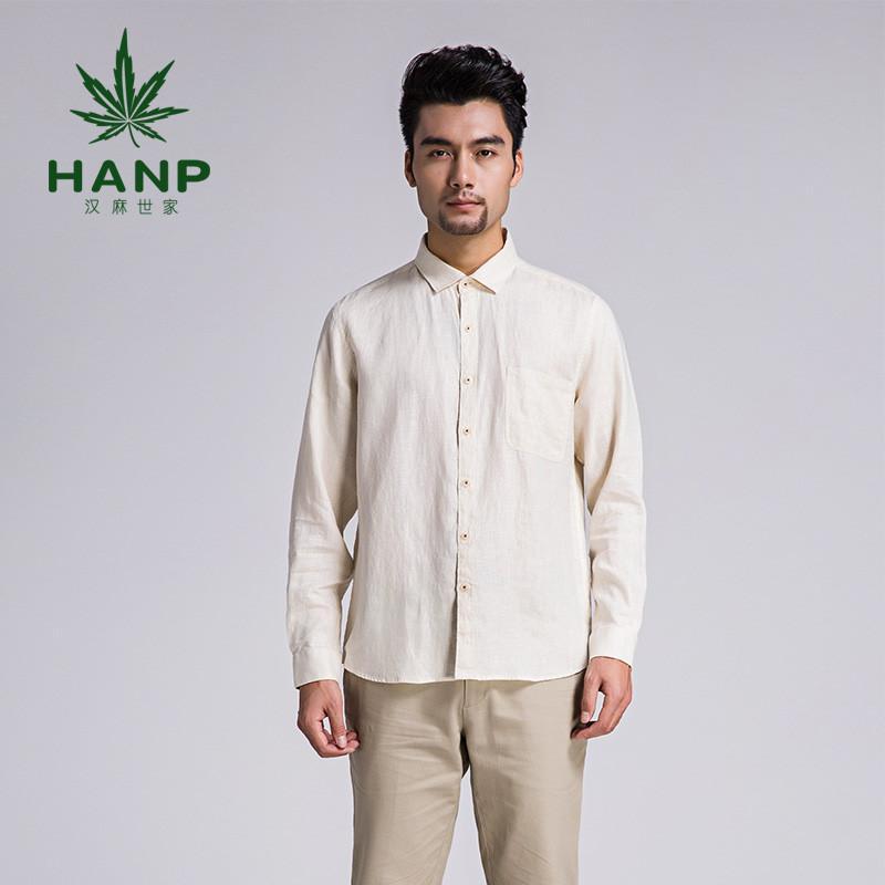 hanp汉麻世家男士全麻长袖休闲衬衫时尚百搭修身衬衣2014秋冬新品