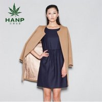 hanp汉麻世家时尚简约中长款毛呢外套 女直筒