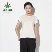 hanp汉麻世家纯色简约棉麻体恤女短袖圆领打