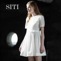 SITI 白色纯棉镂空连衣裙中裙 2015夏新品女装