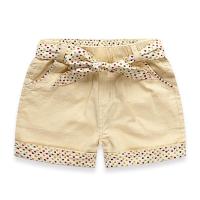 BEBELAND童装 女童棉麻休闲蝴蝶结腰带短裤