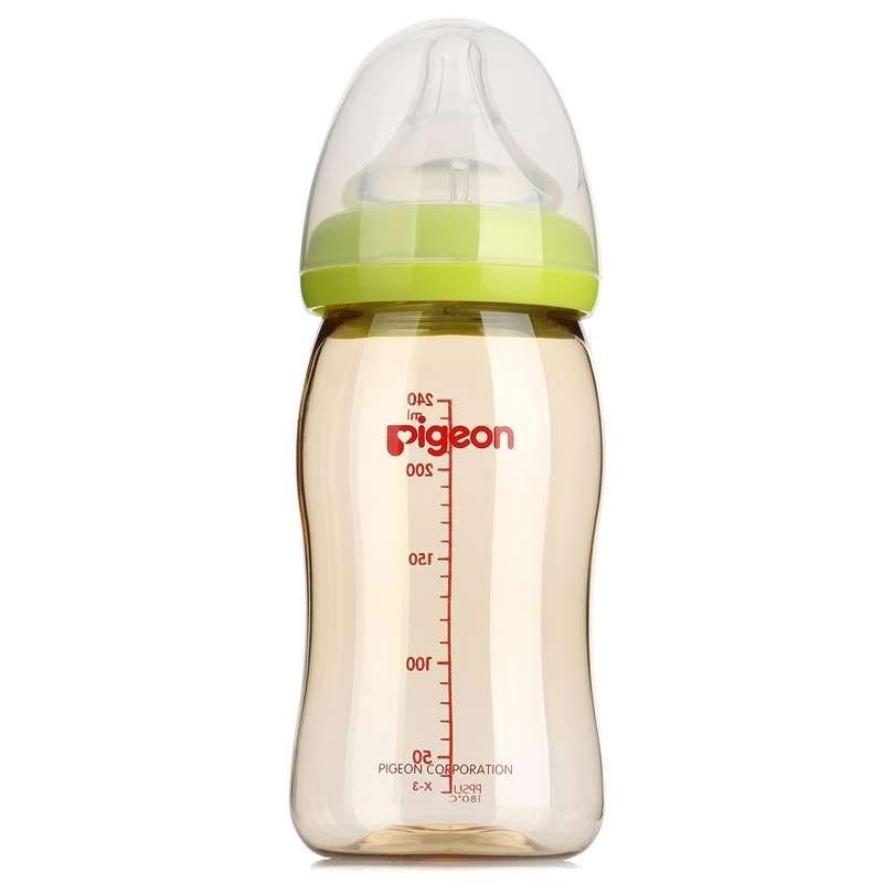 贝亲(PIGEON)“自然实感”宽口径PPSU奶瓶240ml配L奶嘴（绿色旋盖/Lsize）AA93 适用于6个月以上的
