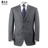 雅戈尔男装商务正装纯羊毛灰色条纹抗皱西服套