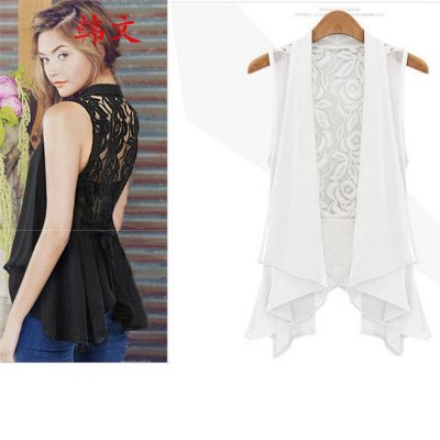 【雪纺衫 】<em>韩文</em>2015大码<em>马甲</em>中长款雪纺蕾丝