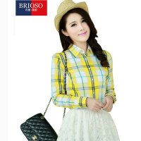 BRIOSO 2015女士新款全棉长袖格子衬衫 女格