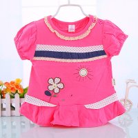 夏款女娃娃领短袖T恤女童个性卡通全棉半袖上