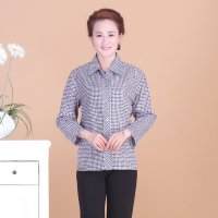 中老年女装春秋装长袖<em>衬衫</em>全棉<em>格子衬衣</em>加大码