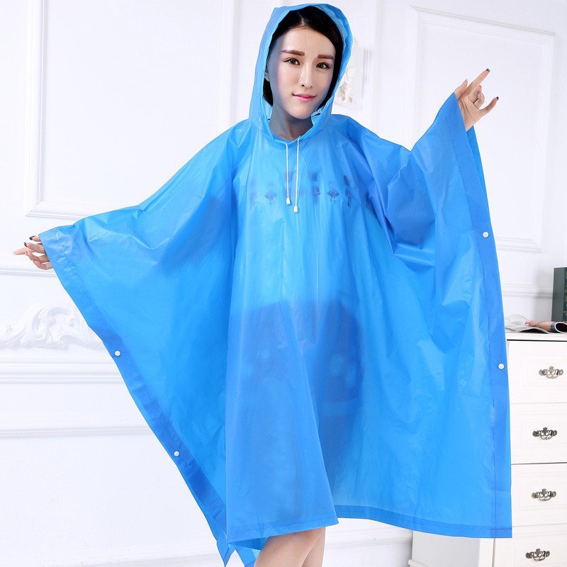 强迪时尚EVA环保斗篷式雨衣雨披 男女日韩旅游风衣式雨披情侣款 蓝色
