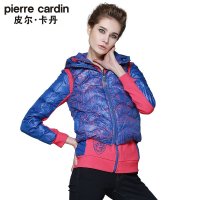 皮尔卡丹2015新款女士短款羽绒服 印花背心马