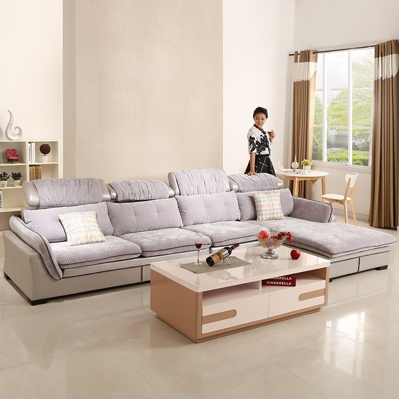禾辰布艺沙发现代简约大小户型客厅转角皮布沙发组合家具c62 月光银