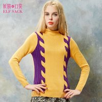 妖精的口袋 偷天情缘 女装螺纹几何花纹高领撞