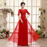 尚尔一露背红色结婚敬酒服夏中式新娘婚礼长款