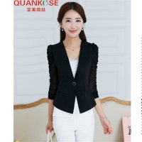 全美高丝夏装七分袖小西装女外套 修身显瘦七分袖小西服短外套夏1 2XL 黑色【报价大全、价格、商铺】-苏宁易购开放平台