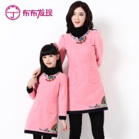 布布发现 民族风童装亲子装女大童长袖连衣裙