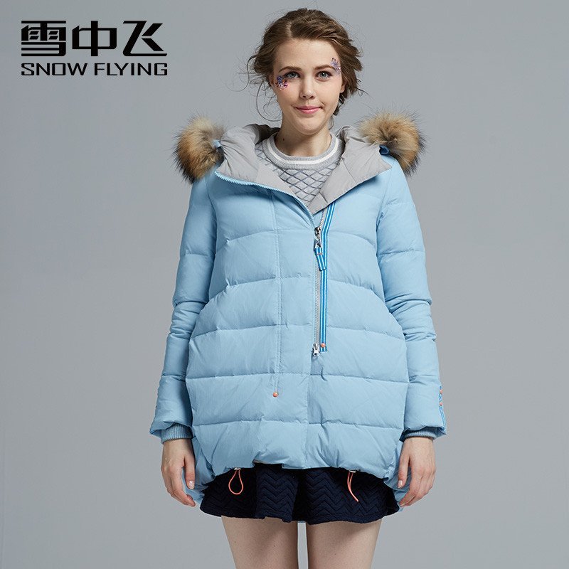 雪中飞羽绒服女中长款加厚修身高档毛领冬装外套x1501064 170/92a