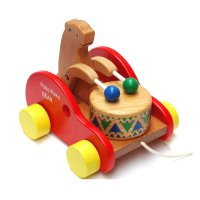 小熊敲鼓1-3岁儿童拖拉益智木制玩具宝宝走路