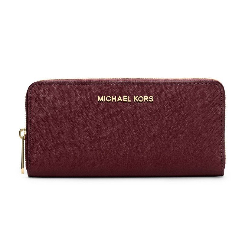 迈克·科尔斯(Michael Kors)MK女包 纯色牛皮拉链长款卡包 零钱包 钱包 女 32S3GTVE3L 酒红色