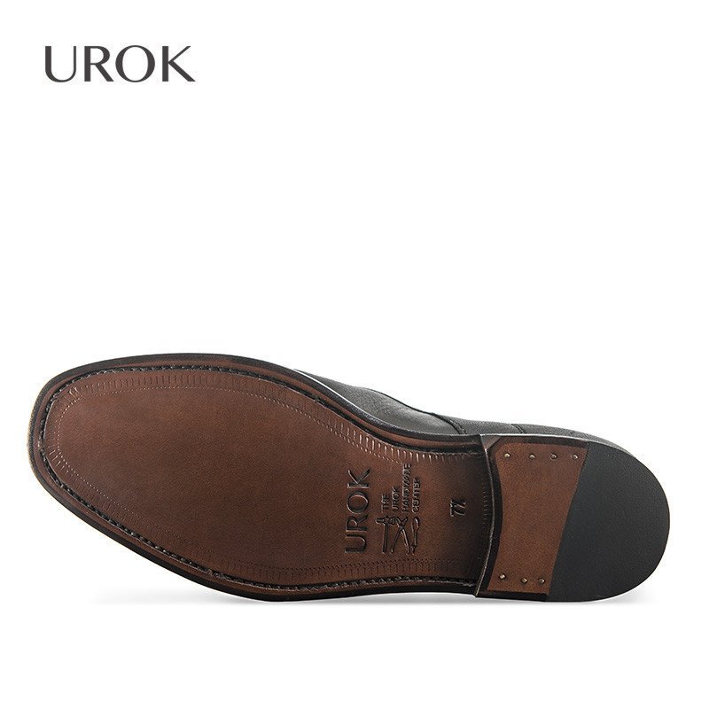 urok 定制进口鹿皮真皮商务中年男鞋 固特异手工定制鞋男做旧皮鞋男
