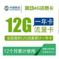 中国移动 全国漫游移动4G上网卡12G包年卡 流