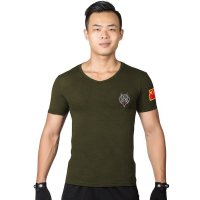 季军装刺绣狼头中国旗男短袖作训练迷彩半袖紧