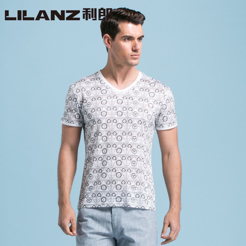 【利郎(LILANZ)系列】利郎男装短袖T恤 V领修