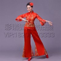 女士秧歌服民族舞表演服套装 广场舞演出服扇