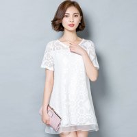 佐森龙2016女装大码中长款雪纺衫连衣裙蕾丝