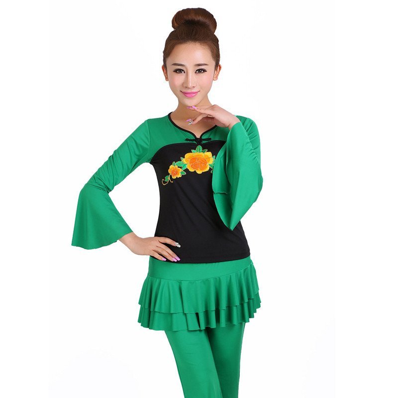 舞台舞蹈表演演出服套装 XXXXL 黑色上衣+绿裤子