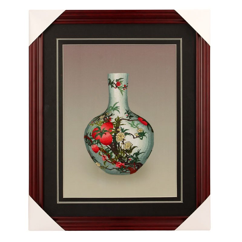 工美 苏绣打籽绣寿桃瓶 手工刺绣 四大名绣 中国