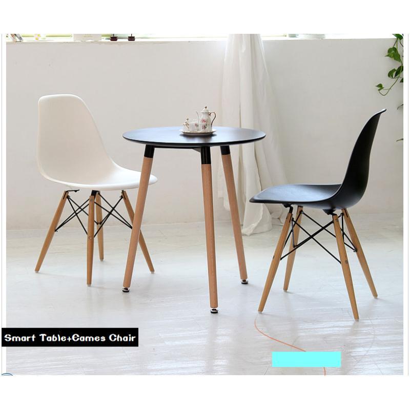 迈亚家具 洽谈圆桌椅组合实木宜家北欧休闲简约白色咖啡方桌小圆台餐书桌子 伊姆斯塑料椅黑色.