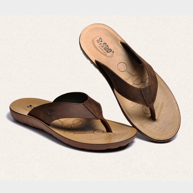 【蔓睫系列】走索拖鞋男2016夏季新款真皮男士人字拖厚底沙滩凉鞋休闲夹脚皮凉拖透气男鞋夏潮拖鞋. 深棕色 44图片,高清实拍图-苏宁易购