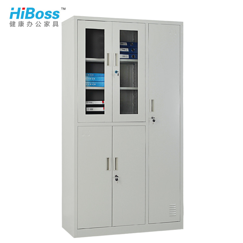 HiBoss 玻璃门文件柜更衣柜铁皮柜储物柜资料办公柜员工柜 灰白色（单位:台）
