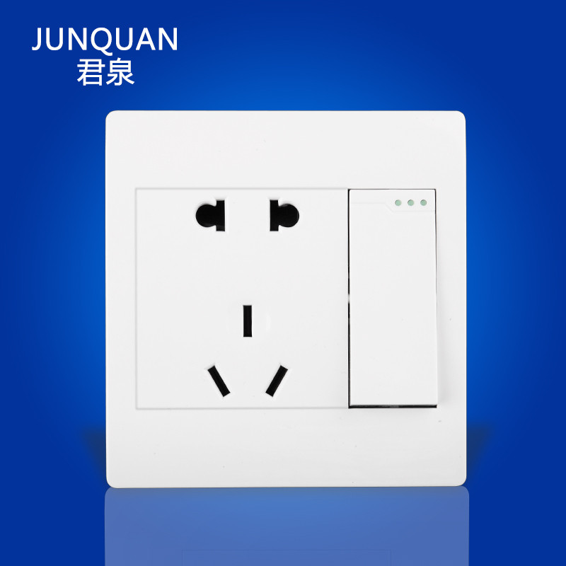 君泉(JunQuan) 电源插座 86型经典白家用墙壁开关面板 墙壁电源插座开关面板 一开五孔双控开关 86型