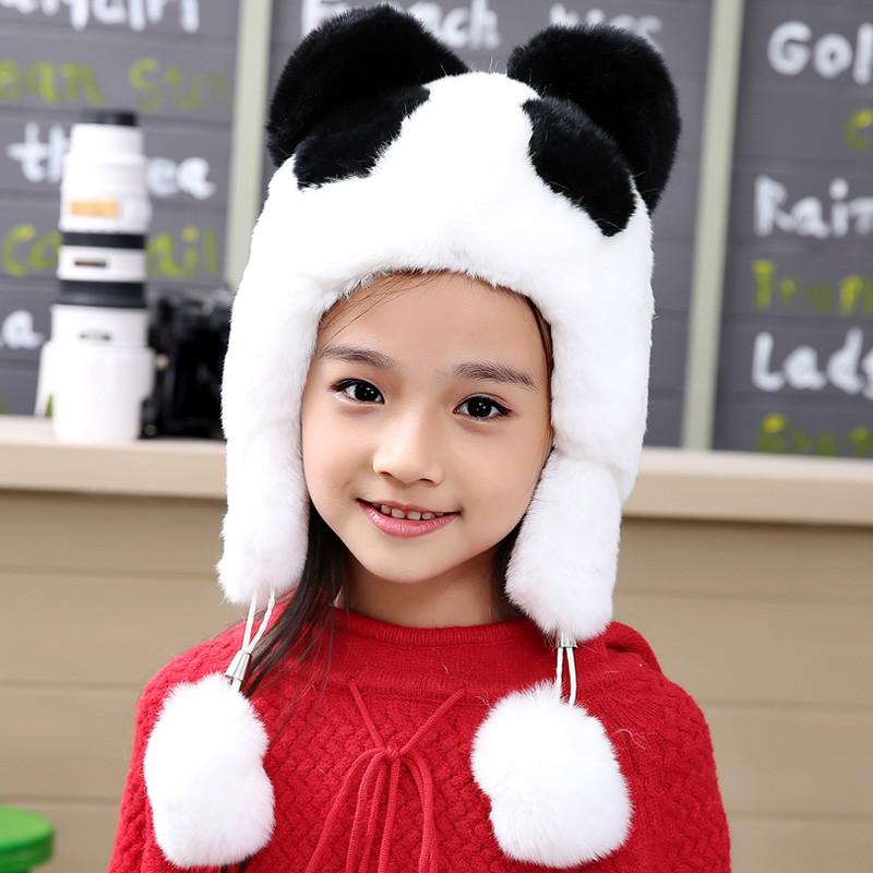 【米给系列】MG15D085儿童兔毛熊猫帽 白色