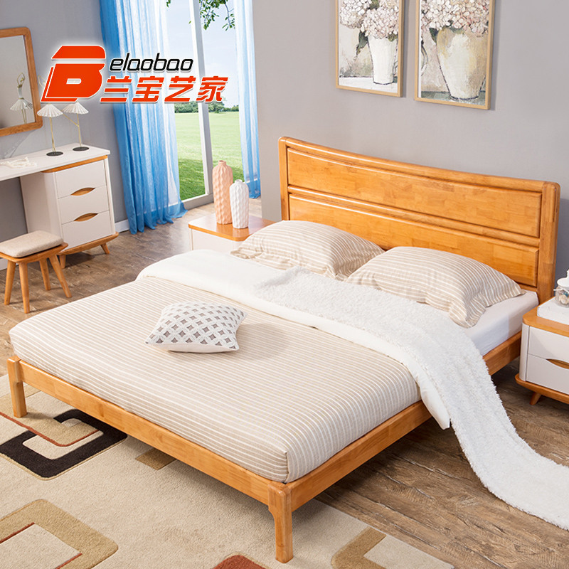兰宝艺家 北欧简约纯实木橡木双人床架子床1.
