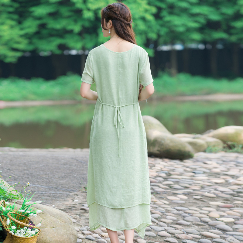 娇米诗2017春季夏季新款文艺风刺绣花短袖连