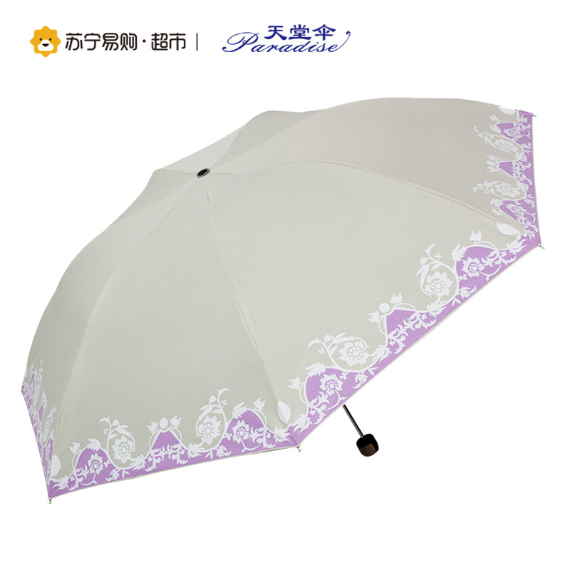 天堂伞 UPF50+亚光绒色胶丝印双色花三折铅笔晴雨伞太阳伞 30069ELCJ 香槟