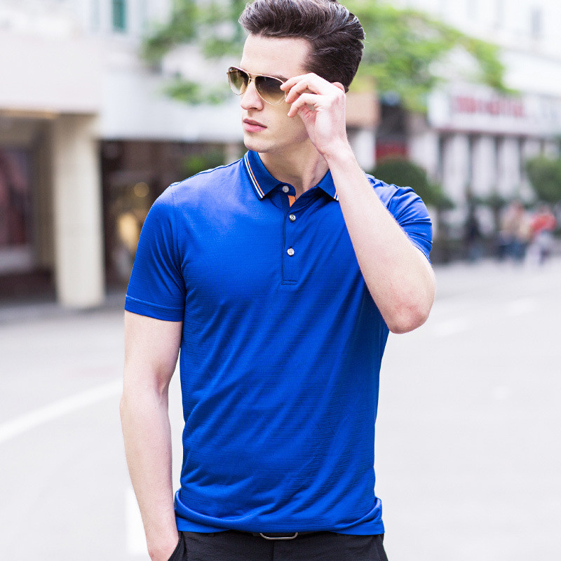 2017夏新款短袖T恤衫纯色桑蚕丝男体恤商务休