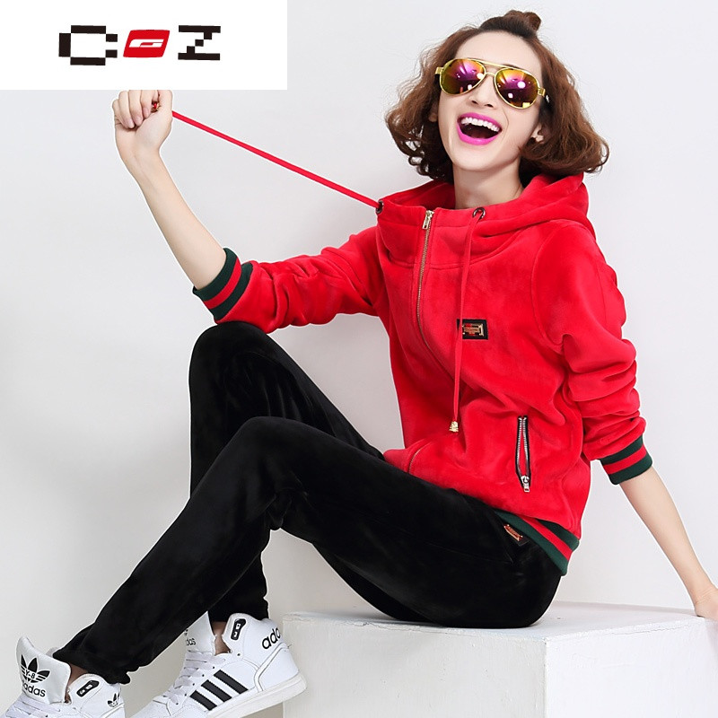 CZ潮流品牌金丝绒运动套装女秋冬季加厚宽松