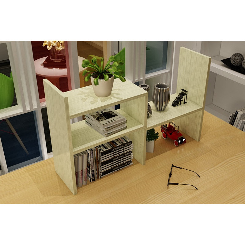 淮木（HUAIMU）创意伸缩书架置物架桌面书柜儿童简易桌上收纳架小书架办公组合架 2017升级款白枫色一套