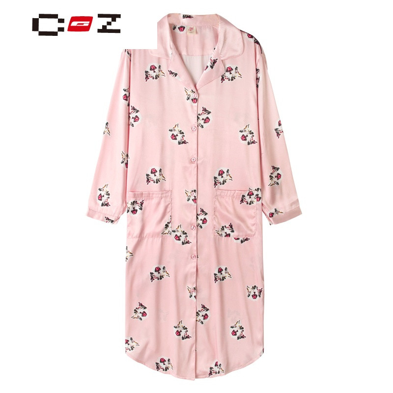 CZ潮流品牌春季丝绸睡衣女夏长袖衬衫翻领薄